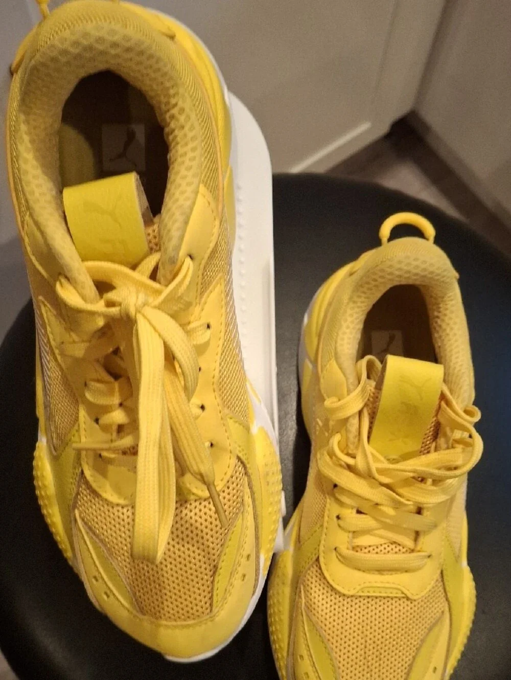Puma Yellow Mesh Lace-Up Sneakers